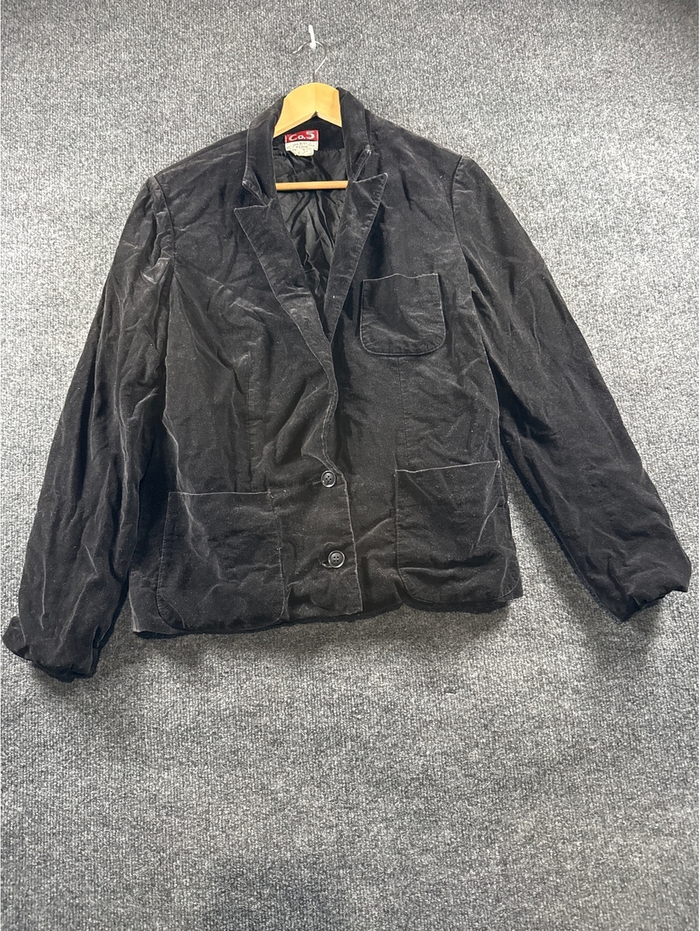 Co.5 Black Cotton Velvet Blazer Jacket Womens Size 13 Button Front